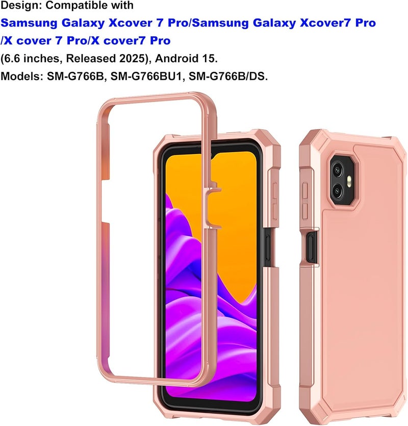 Ailiber حافظة لجهاز سامسونج جالكسي XCover 7 Pro مع واقي شاشة، حافظة هاتف XCover7 Pro بطبقتين، زوايا مقاومة للصدمات، حافة TPU، سيليكون رقيق، غلاف واقي متين - وردي ذهبي - Image 2